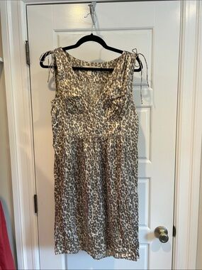 Sleeveless Leopard Print Dress in Taupe & Ivory